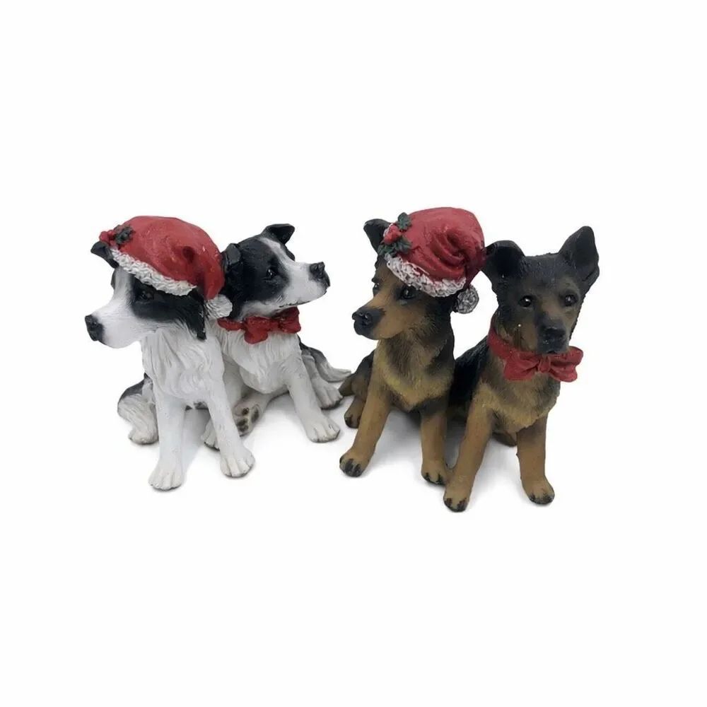 Christmas  Dog Santa Hat Figure Figurines, Christmas Decoration . 3.5” Tall